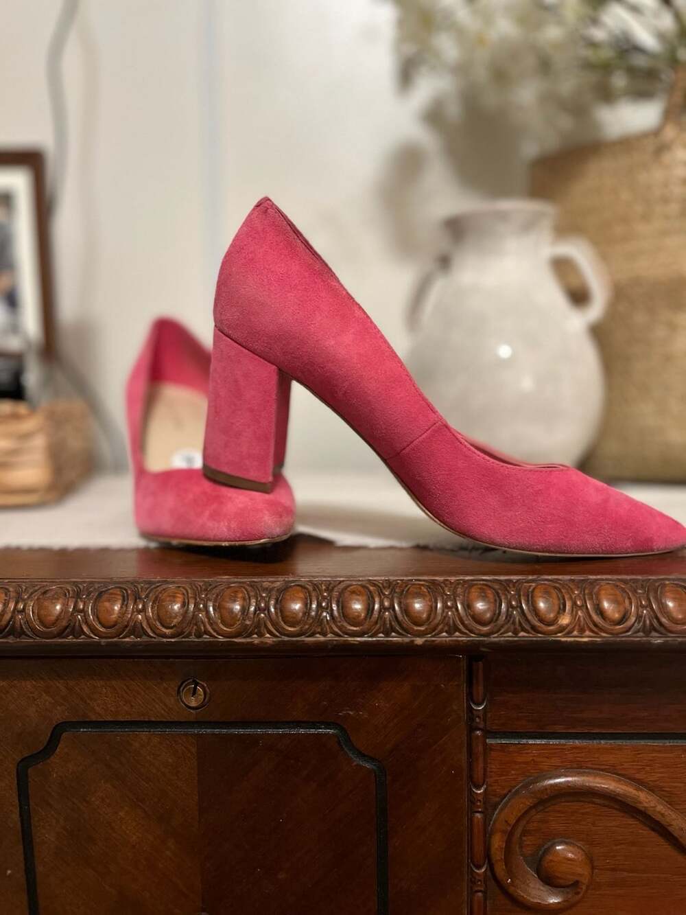 Marc Fisher Women's Zala Block Heel Pointy Toe Pump - Pink Suede